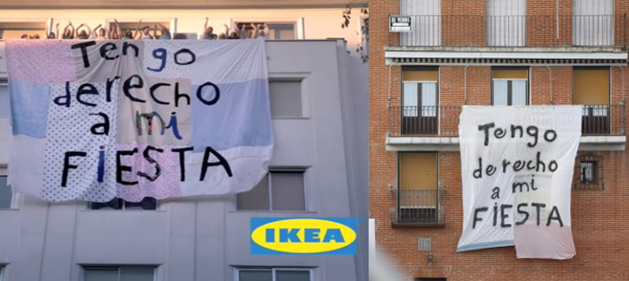 Pancarta a favor de las fiestas del Toro de la Vega, que recuerda a la publicidad de 2011 de IKEA.