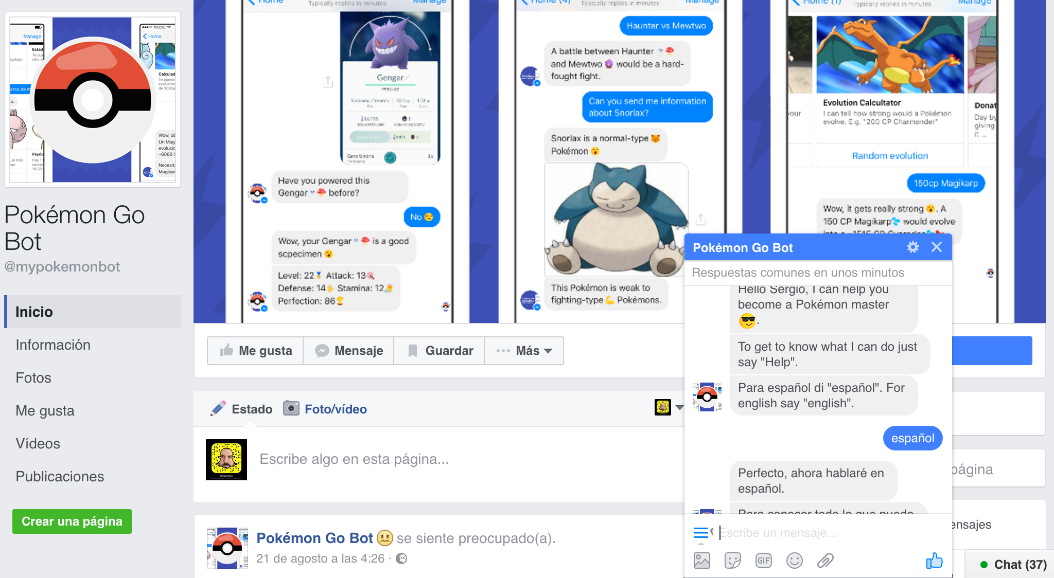Así es el Chat Bot de Pokemon Go en Facebook
